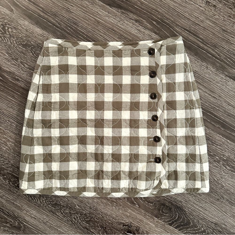 Madewell Brown and White Checkered Skirt